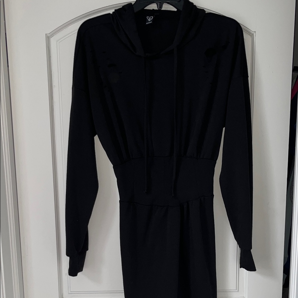 Distressed Black Hoodie Dress